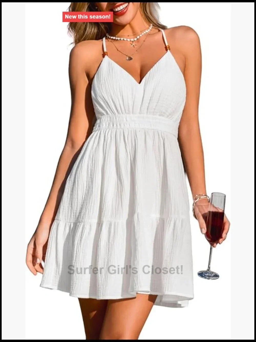 CUPSHE V-Neck Open Back Flowy Tiered A-Line Mini Dress Sundress Beach Vacation